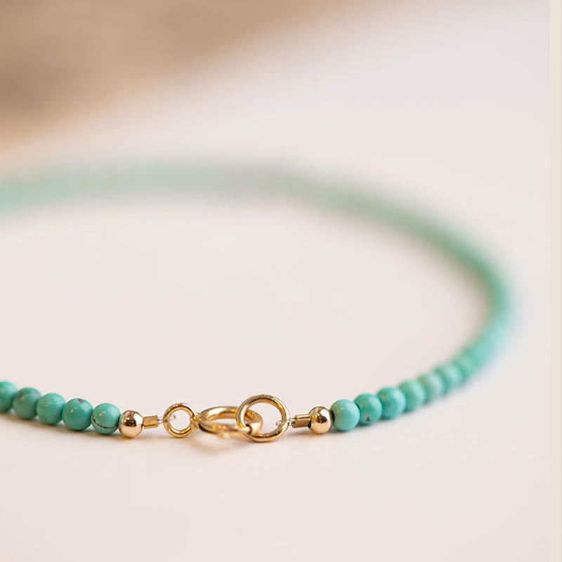 KarmaRipple's 2mm Turquoise Ultra-thin Beadwork 14k Gold Plated Bronze Wisdom Bracelet p18