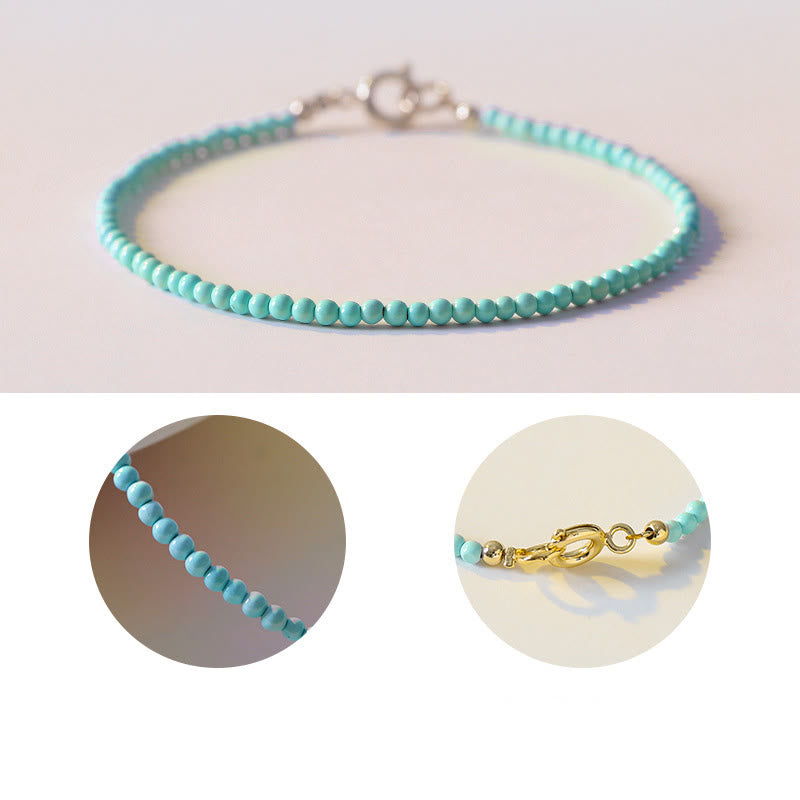 KarmaRipple's 2mm Turquoise Ultra-thin Beadwork 14k Gold Plated Bronze Wisdom Bracelet p19