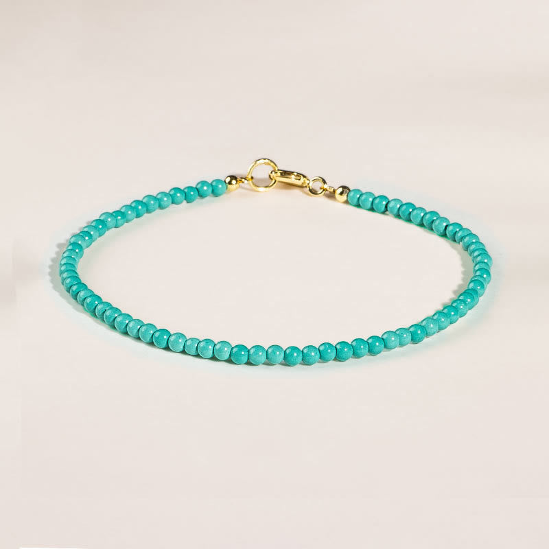 KarmaRipple's 2mm Turquoise Ultra-thin Beadwork 14k Gold Plated Bronze Wisdom Bracelet p10