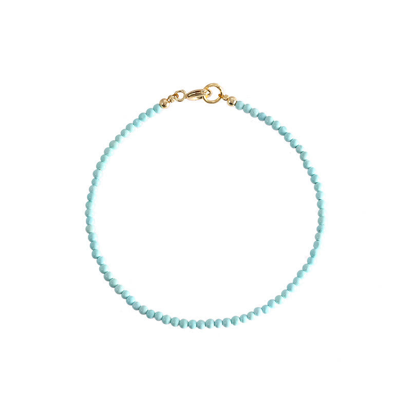 KarmaRipple's 2mm Turquoise Ultra-thin Beadwork 14k Gold Plated Bronze Wisdom Bracelet p20
