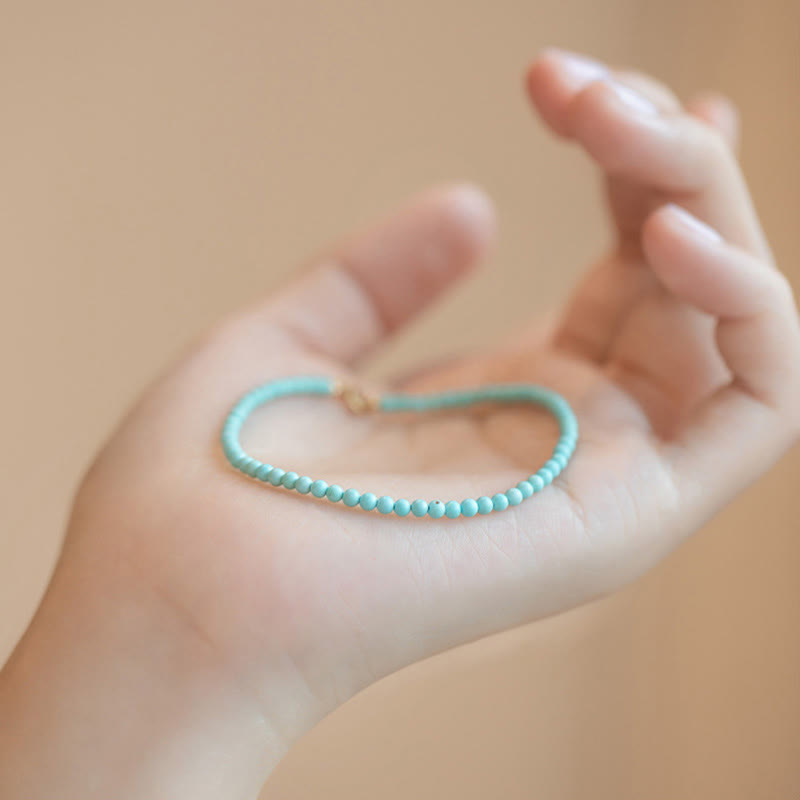 KarmaRipple's 2mm Turquoise Ultra-thin Beadwork 14k Gold Plated Bronze Wisdom Bracelet p16