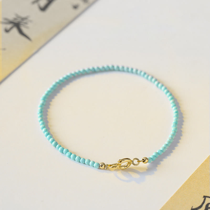 KarmaRipple's 2mm Turquoise Ultra-thin Beadwork 14k Gold Plated Bronze Wisdom Bracelet p14
