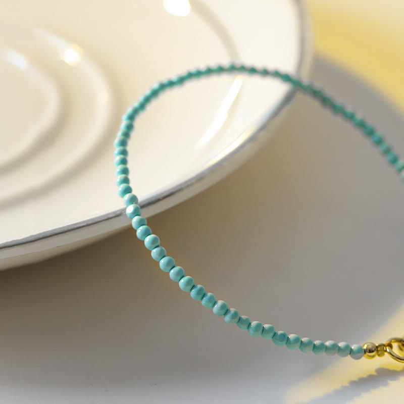 KarmaRipple's 2mm Turquoise Ultra-thin Beadwork 14k Gold Plated Bronze Wisdom Bracelet p17