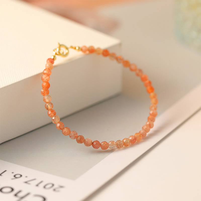 KarmaRipple's 3mm Sun Stone Ultra-thin Beadwork 14k Gold Plated Bronze Wealth Bracelet p10