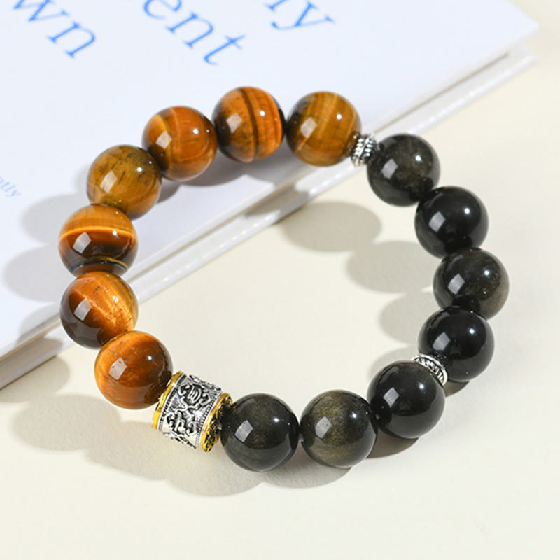 KarmaRipple's Tiger Eye Gold Sheen Obsidian Om Mani Padme Hum Bracelet p2