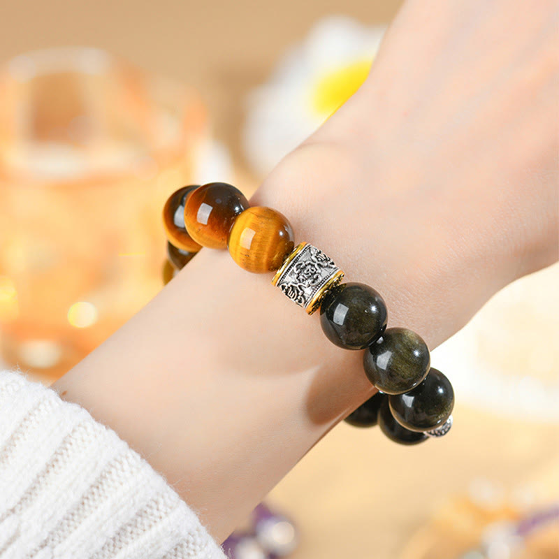 KarmaRipple's Tiger Eye Gold Sheen Obsidian Om Mani Padme Hum Bracelet p11