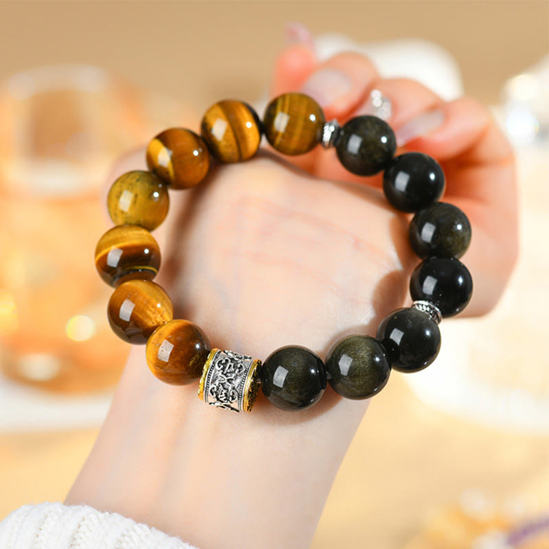 KarmaRipple's Tiger Eye Gold Sheen Obsidian Om Mani Padme Hum Bracelet p5