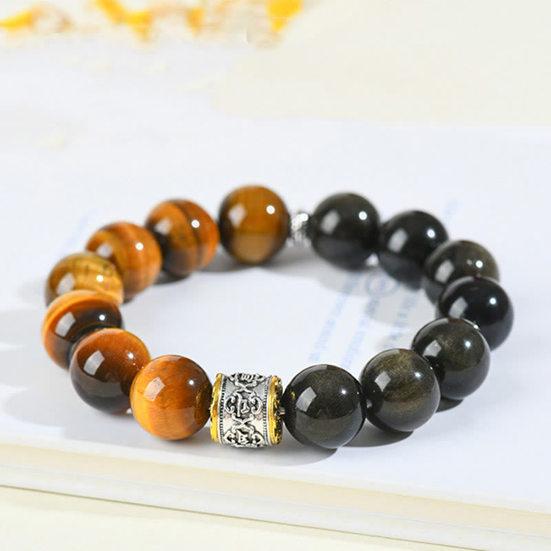 KarmaRipple's Tiger Eye Gold Sheen Obsidian Om Mani Padme Hum Bracelet p4