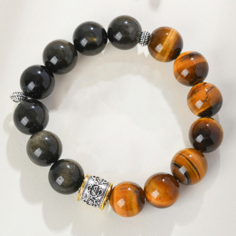 KarmaRipple's Tiger Eye Gold Sheen Obsidian Om Mani Padme Hum Bracelet p1