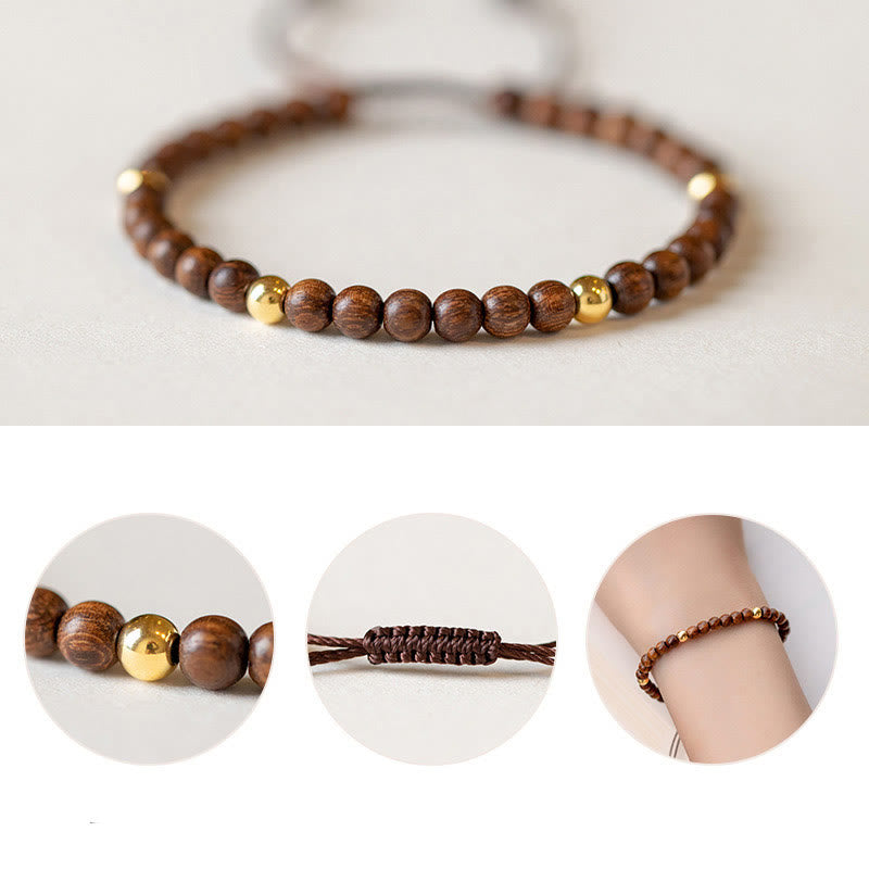 KarmaRipple's 4mm Ultra-thin Sandalwood 14K Gold Plated Bronze Beadwork Protection Bracelet p12