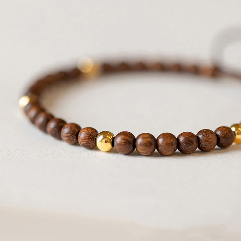 KarmaRipple's 4mm Ultra-thin Sandalwood 14K Gold Plated Bronze Beadwork Protection Bracelet p4