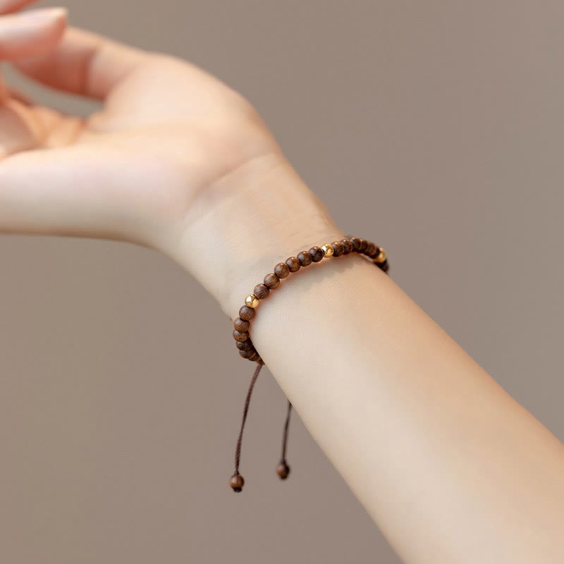 KarmaRipple's 4mm Ultra-thin Sandalwood 14K Gold Plated Bronze Beadwork Protection Bracelet p8