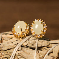 KarmaRipple's Authentic Hetian Jade Egg Bronze Prosperity Earrings