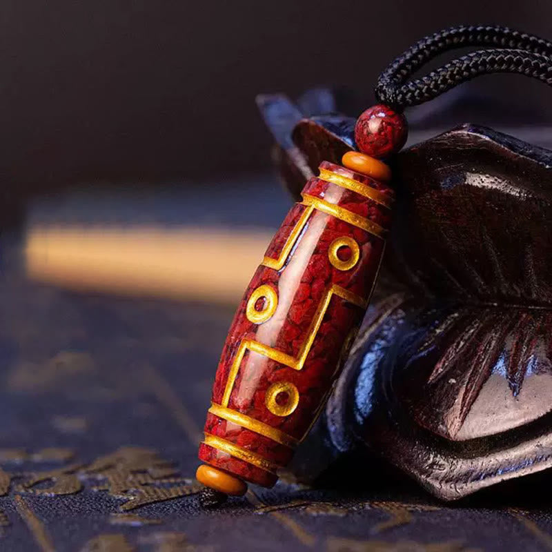 KarmaRipple's Cinnabar Nine-eye Dzi Bead Blessing Pendant Necklace p8