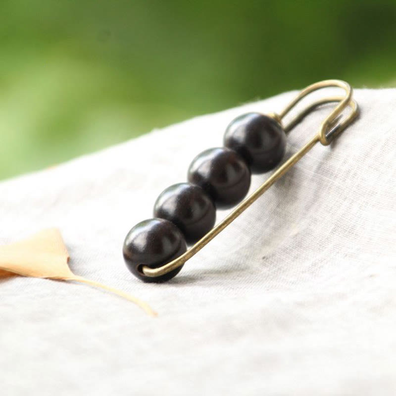 KarmaRipple's Vintage Sandalwood Agathis Alba Ebony Wood Peltogyne Beadwork Balancing Brooch p4