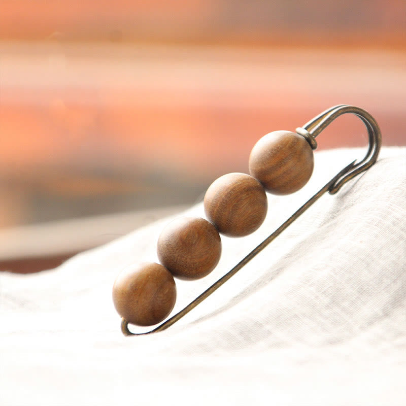 KarmaRipple's Vintage Sandalwood Agathis Alba Ebony Wood Peltogyne Beadwork Balancing Brooch p44