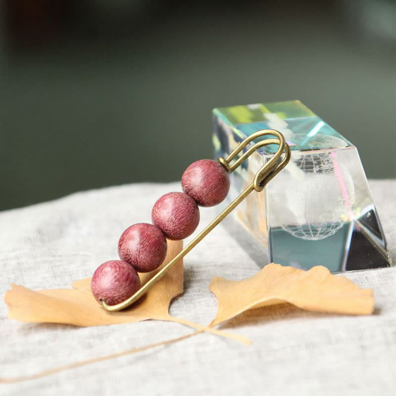 KarmaRipple's Vintage Sandalwood Agathis Alba Ebony Wood Peltogyne Beadwork Balancing Brooch p25