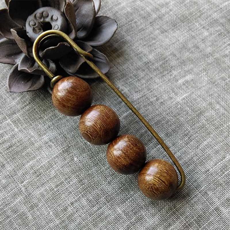 KarmaRipple's Vintage Sandalwood Agathis Alba Ebony Wood Peltogyne Beadwork Balancing Brooch p8