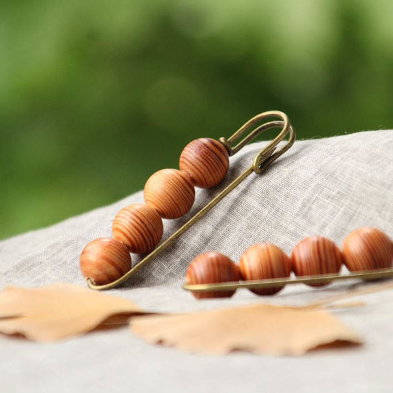 KarmaRipple's Vintage Sandalwood Agathis Alba Ebony Wood Peltogyne Beadwork Balancing Brooch p14