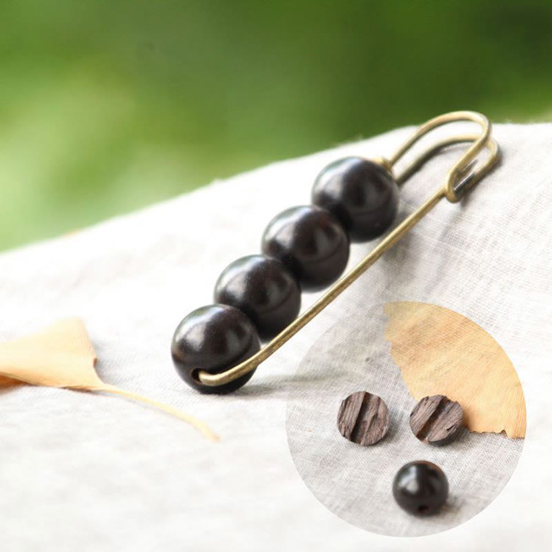 KarmaRipple's Vintage Sandalwood Agathis Alba Ebony Wood Peltogyne Beadwork Balancing Brooch p21