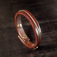KarmaRipple's Vintage Leather Bronze Brass Wire Balancing Bangle Bracelet