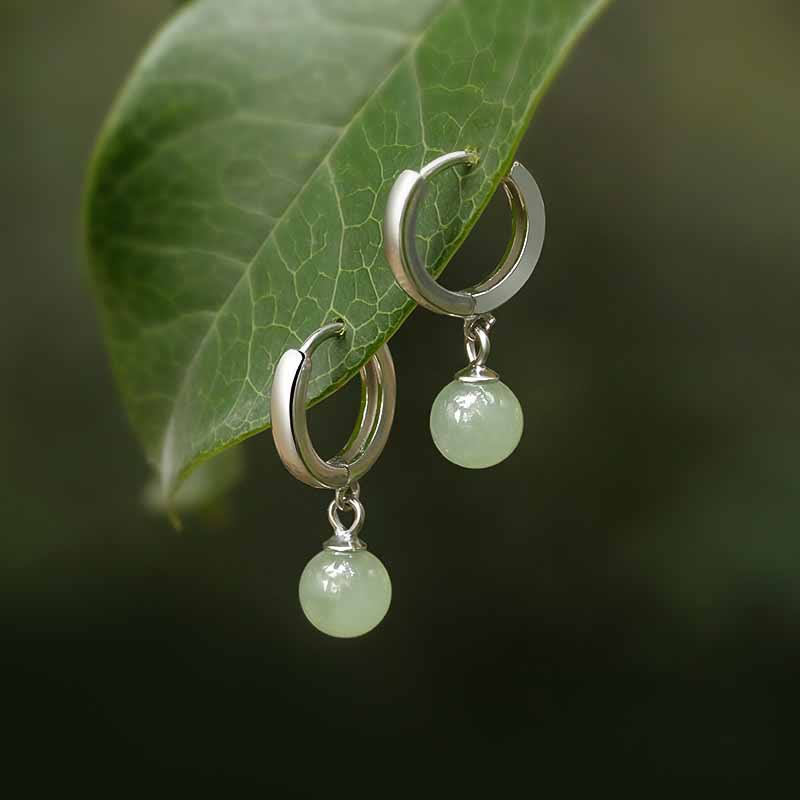 KarmaRipple's Round Jade Bead Prosperity Earrings p1