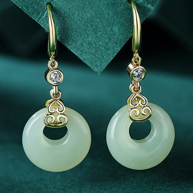 KarmaRipple's 925 Sterling Silver Authentic Hetian Jade Gourd Peace Buckle Zircon Fortune Bracelet Pendant Necklace Earrings p17