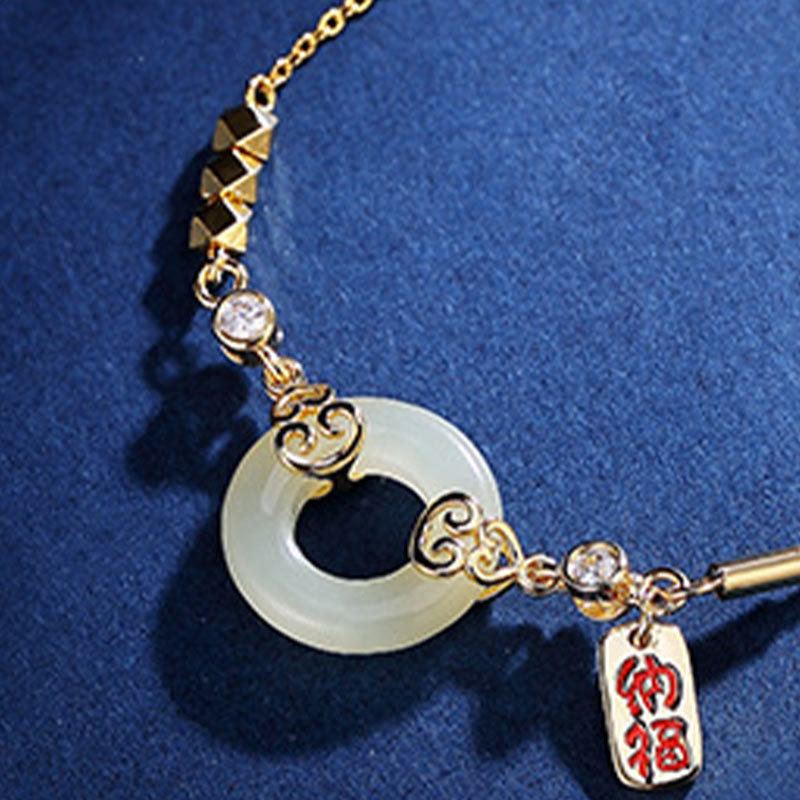 KarmaRipple's 925 Sterling Silver Authentic Hetian Jade Gourd Peace Buckle Zircon Fortune Bracelet Pendant Necklace Earrings p7