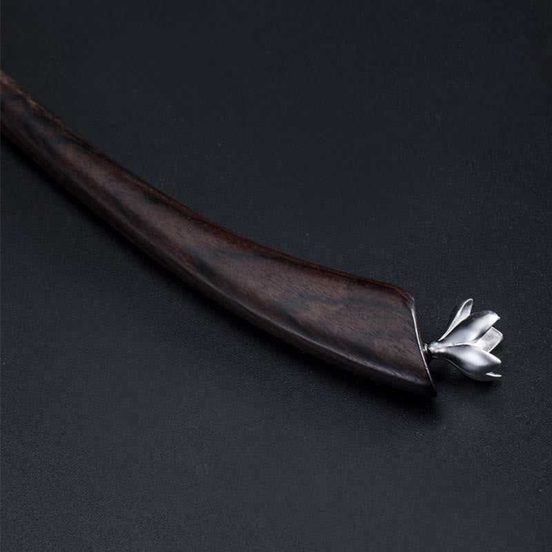 KarmaRipple's 925 Sterling Silver Classical Ebony Magnolia Flower Blessing Hairpin p4