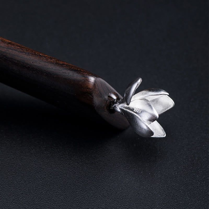 KarmaRipple's 925 Sterling Silver Classical Ebony Magnolia Flower Blessing Hairpin p2