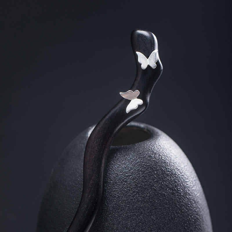 KarmaRipple's 925 Sterling Silver Classical Chinese Style Ebony Butterfly Relax Hairpin p1