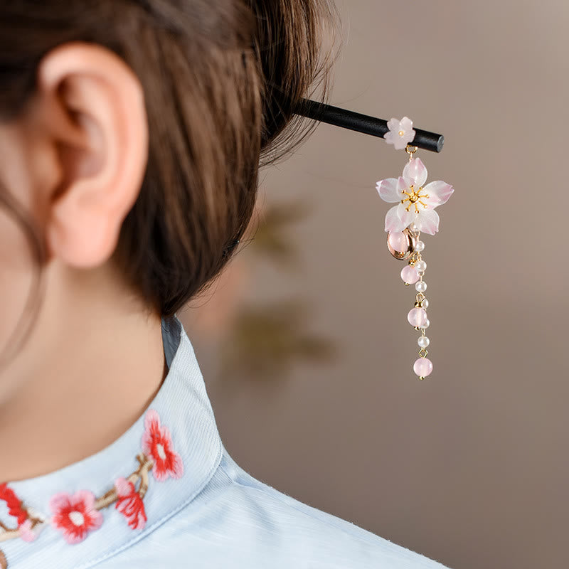 KarmaRipple's Artistic Style Pear Blossom Tassel Wood Hairpin p4