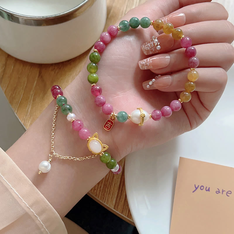 KarmaRipple's Colorful Tourmaline Fortunate Cat Positive Bracelet p17
