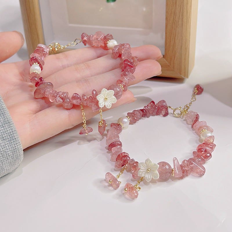 KarmaRipple's Authentic Strawberry Quartz Green Strawberry Quartz Super Seven Gemstone Flower Balancing Bracelet p28