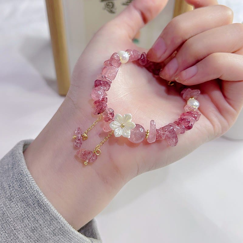 KarmaRipple's Authentic Strawberry Quartz Green Strawberry Quartz Super Seven Gemstone Flower Balancing Bracelet p27