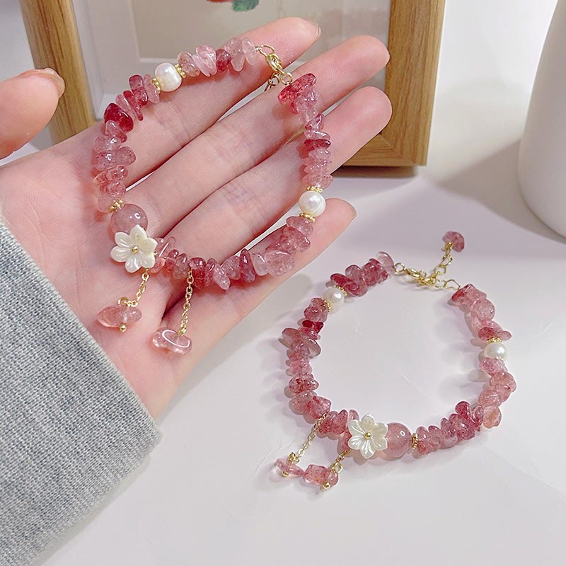 KarmaRipple's Authentic Strawberry Quartz Green Strawberry Quartz Super Seven Gemstone Flower Balancing Bracelet p24