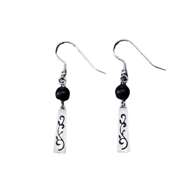 KarmaRipple's 925 Sterling Silver Black Onyx Hollow Vine Protection Drop Earrings p7