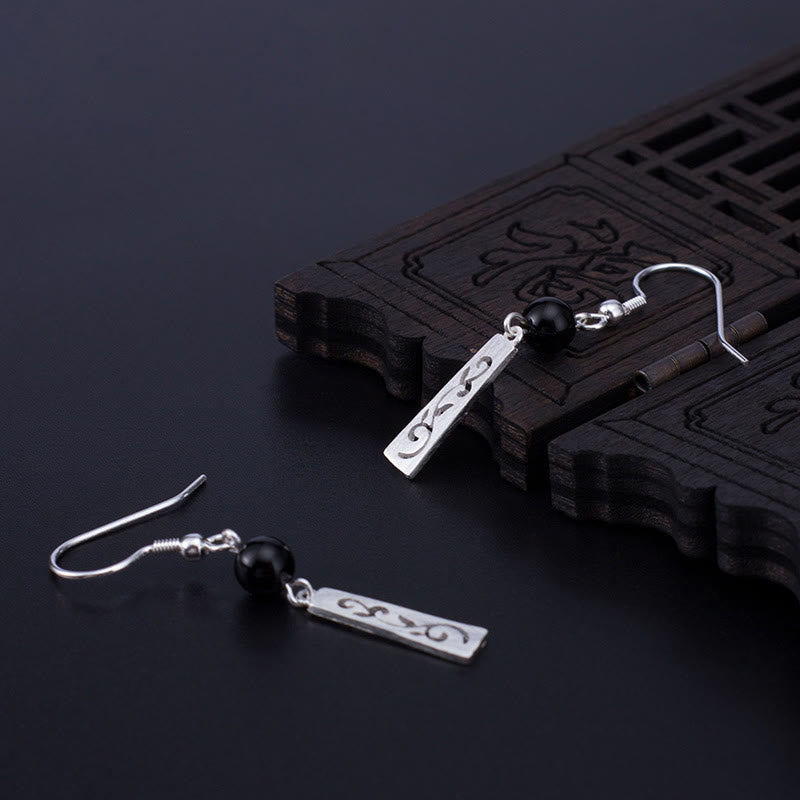 KarmaRipple's 925 Sterling Silver Black Onyx Hollow Vine Protection Drop Earrings p6