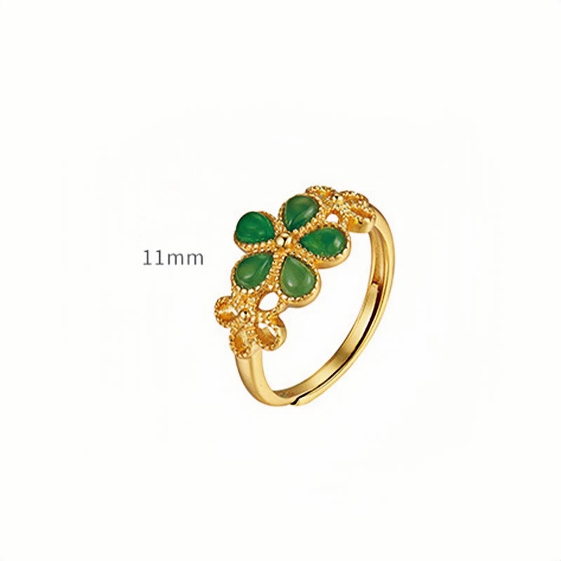 KarmaRipple's Authentic Hetian Jade 925 Sterling Silver Plated Gold Flower Adjustable Prosperity Ring p10