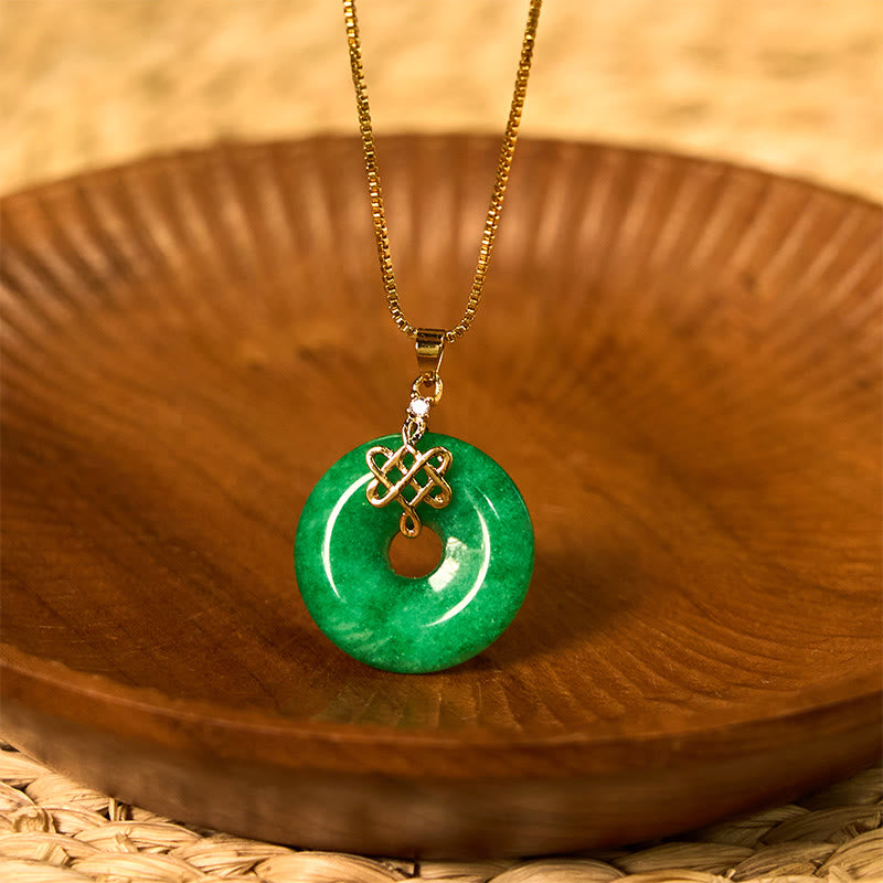 KarmaRipple's Authentic Cyan Jade Peace Buckle Chinese knot Success Pendant Necklace p1