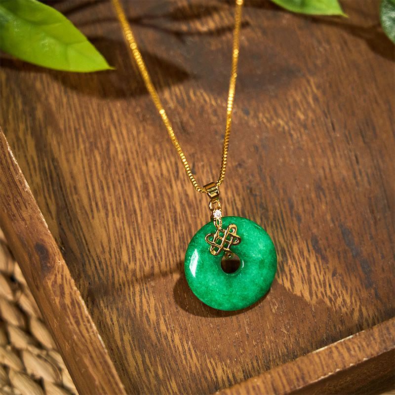 KarmaRipple's Authentic Cyan Jade Peace Buckle Chinese knot Success Pendant Necklace p2