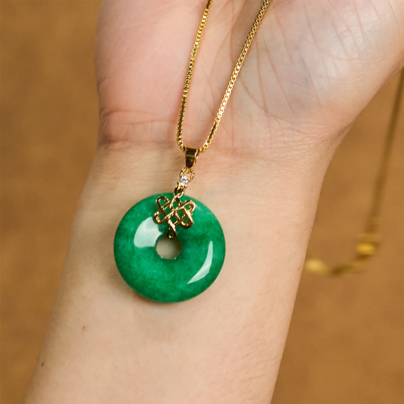 KarmaRipple's Authentic Cyan Jade Peace Buckle Chinese knot Success Pendant Necklace p5