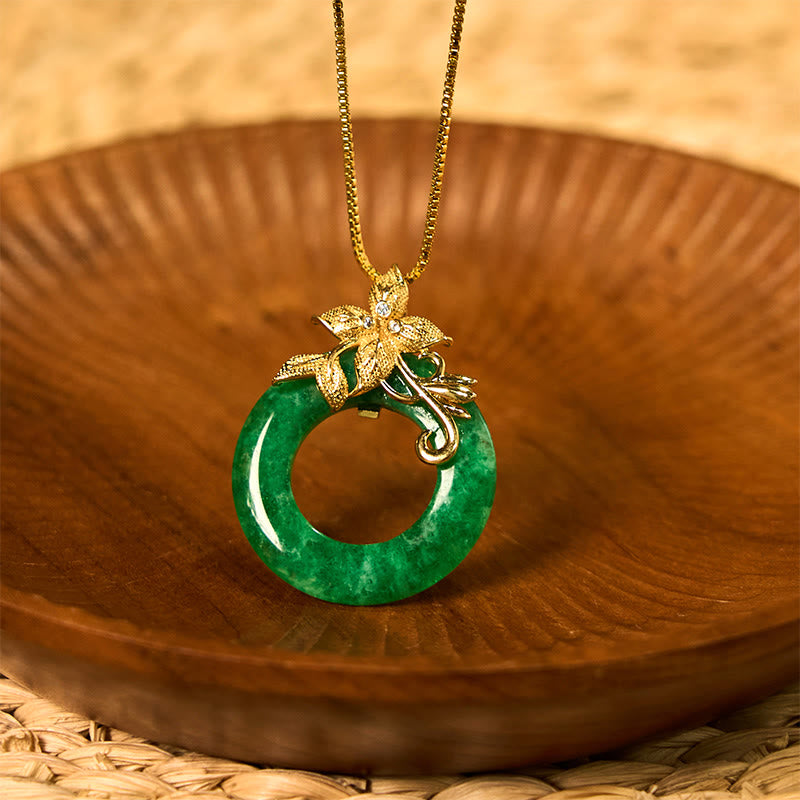 KarmaRipple's Cyan Jade Peace Buckle Alloy Flower Balancing Fortune Pendant Necklace p7