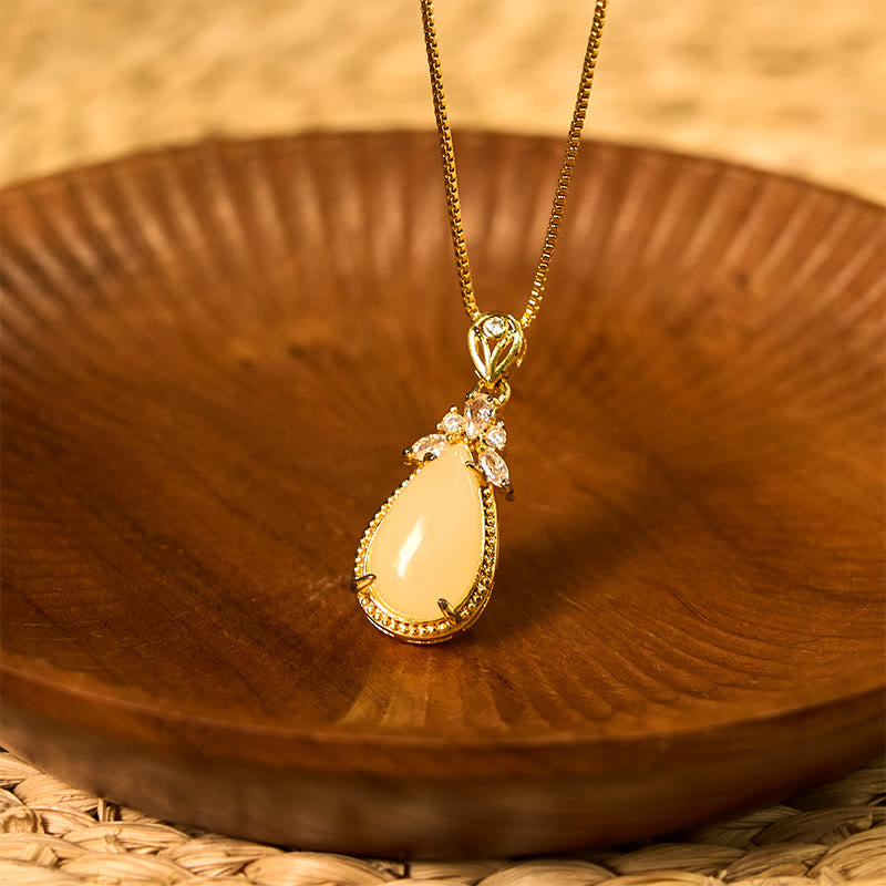 KarmaRipple's Hetian Ivory Jade Water Drop Happiness Pendant Necklace p2