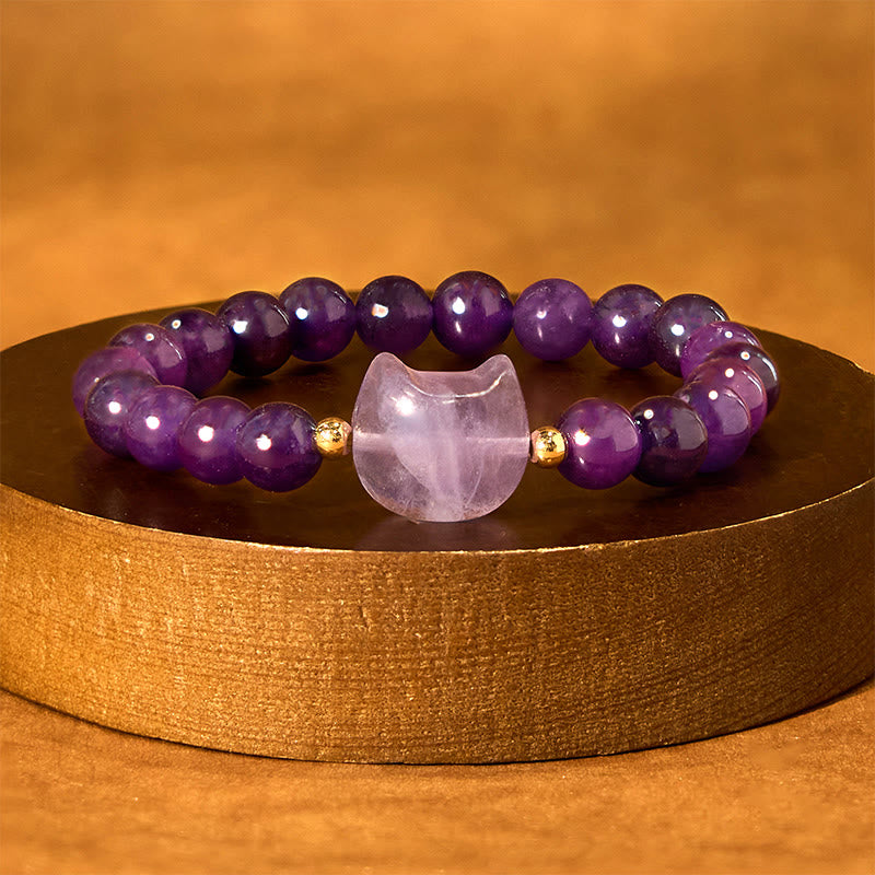 KarmaRipple's Amethyst Green Aventurine Rose Quartz Fluorite Cat Head Balance Fortune Bracelet p5