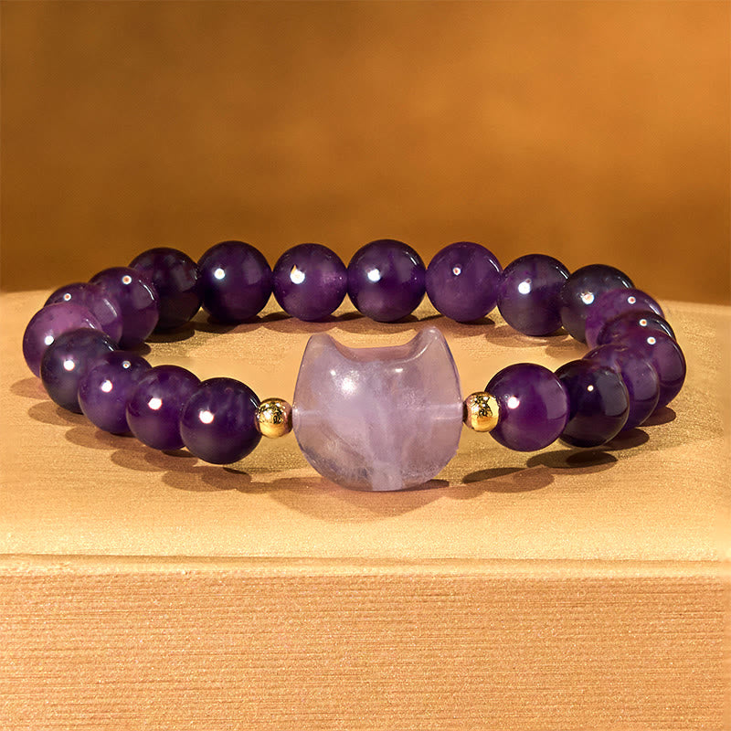 KarmaRipple's Amethyst Green Aventurine Rose Quartz Fluorite Cat Head Balance Fortune Bracelet p7