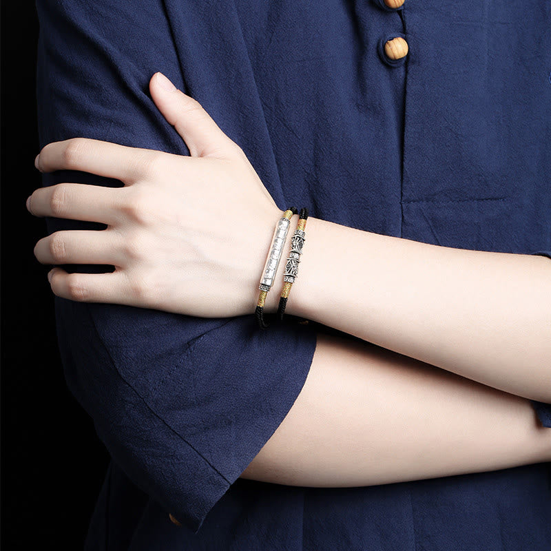 KarmaRipple's Dragon Weave Sterling Silver Om Mani Padme Hum Double Hand Woven Bracelet p5