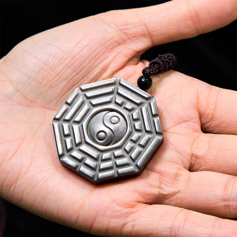 KarmaRipple's Silver Sheen Obsidian Bagua Yin Yang Symbol Protection Pendant Necklace p12