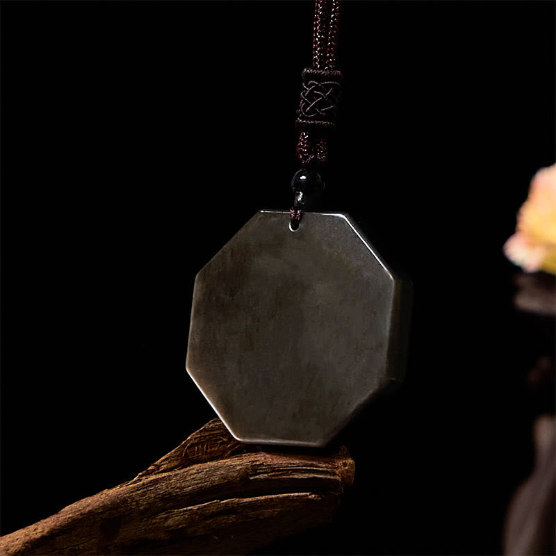KarmaRipple's Silver Sheen Obsidian Bagua Yin Yang Symbol Protection Pendant Necklace p15