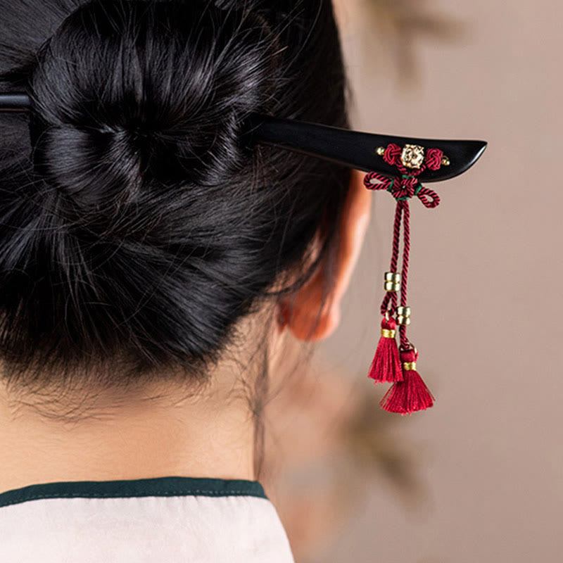 KarmaRipple's Ebony Red String Chinese Weave Tassel Protection Hairpin p11